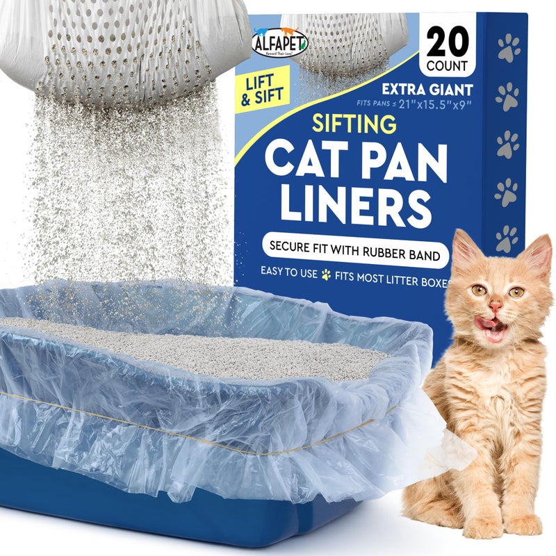 Alfapet Original Sifting Cat Litter Box Liners - Extra Giant 20 Count - Tear-Resistant Cat Litter Bags - Waterproof Kitty Litter Liners - Fits Almost All Litterbox Pan Sizes, 40" x 38", 30 lb Capacity - Image 1